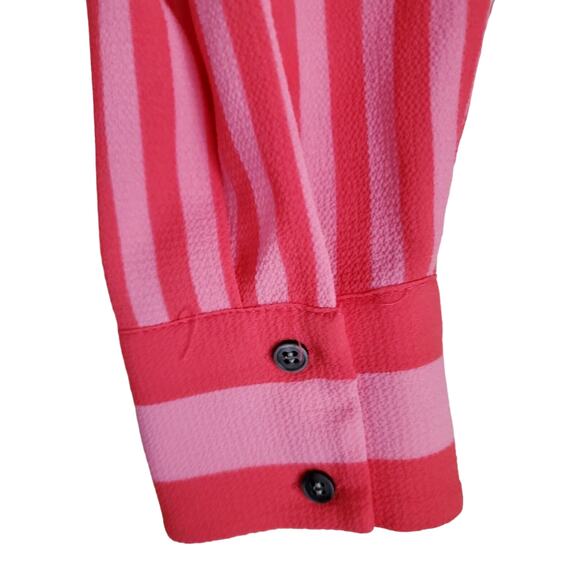 VINCE CAMUTO Women's L Tunic Top Pink Vertical Striped Button Up Long Sleeve 40" - Picture 5 of 7